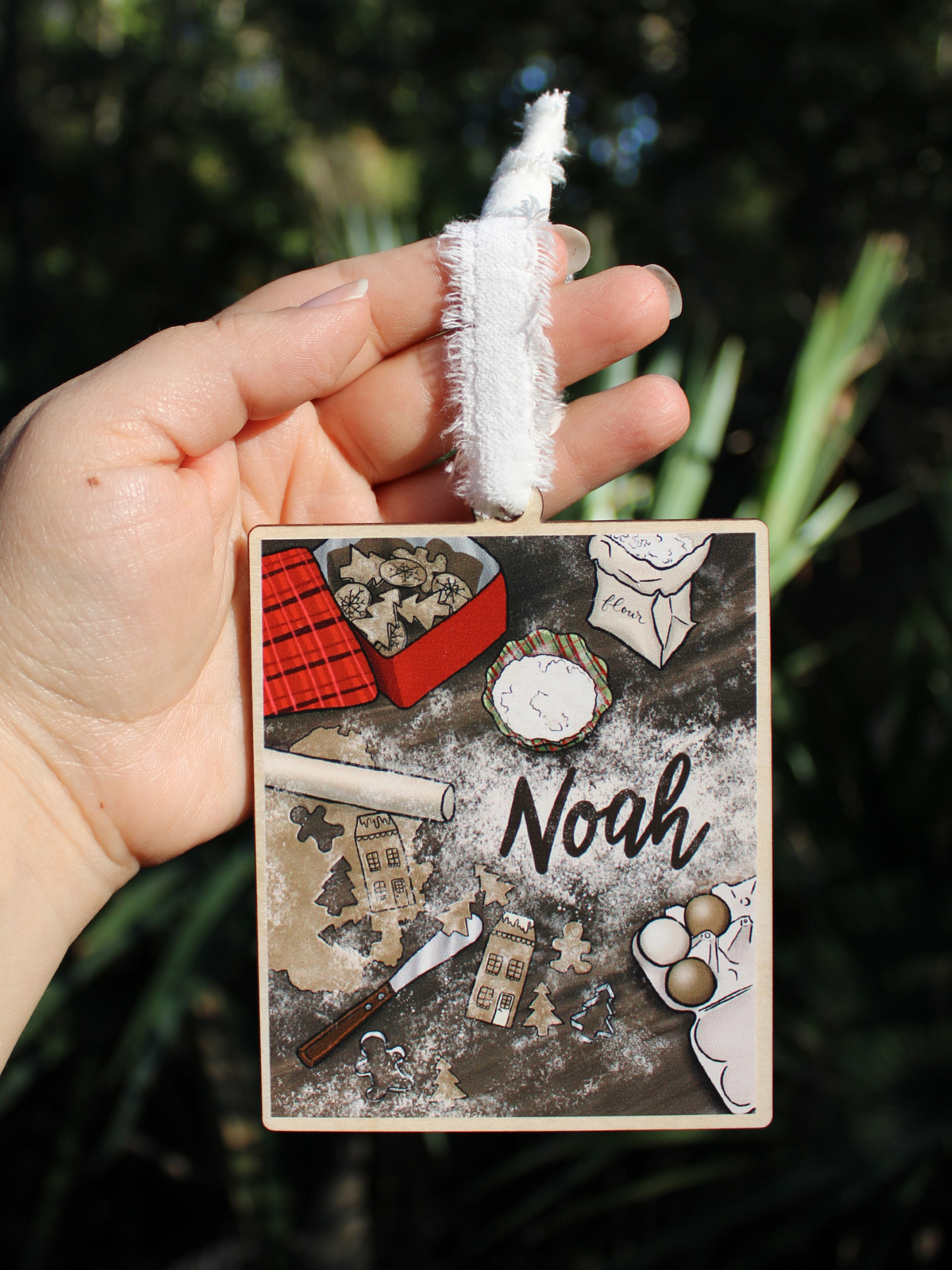 PRE-ORDER Baking Cookies for Santa Wood Ornament with Personalizing
