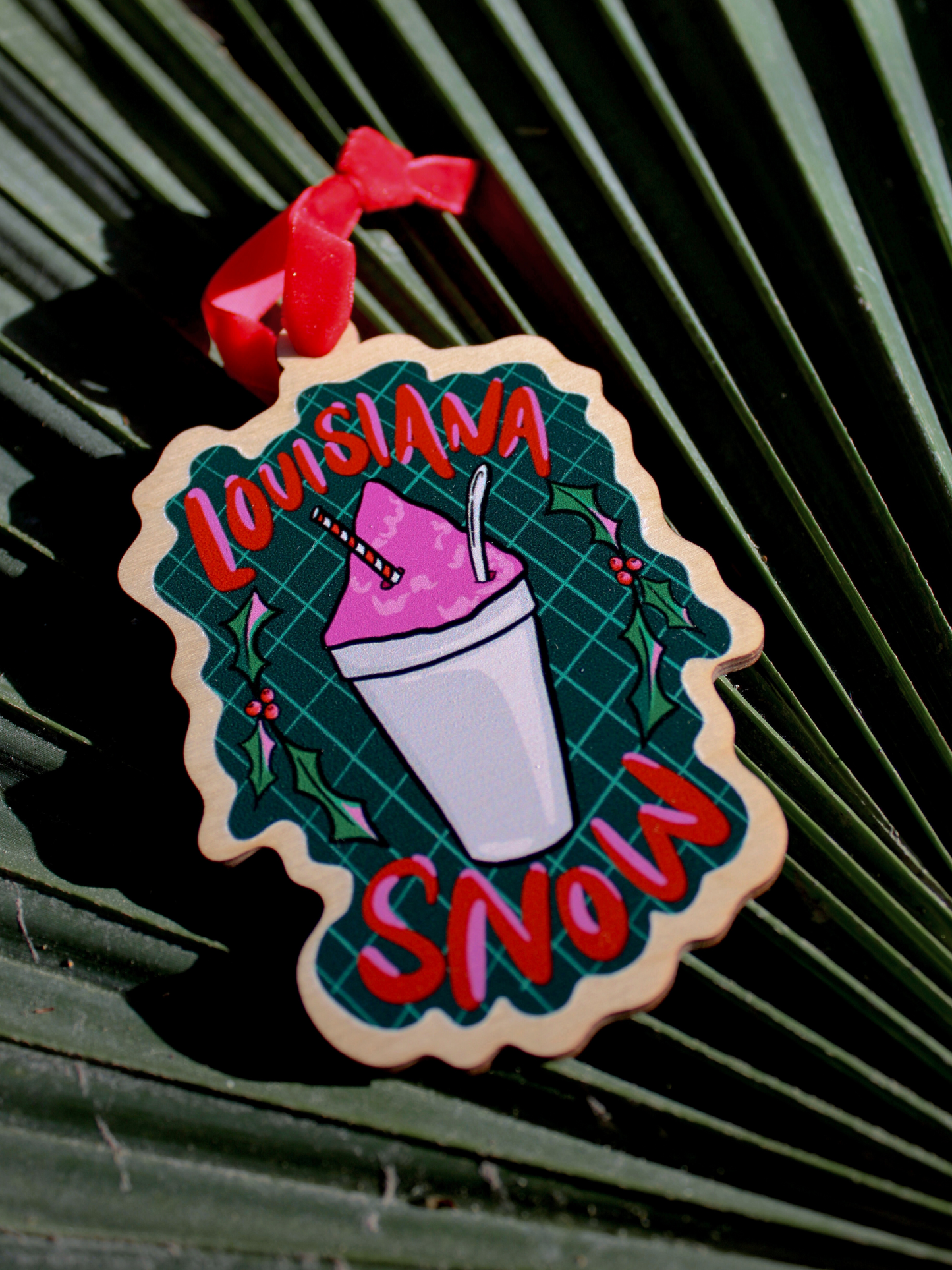 Louisiana Pink Snowball Wood Christmas Ornament
