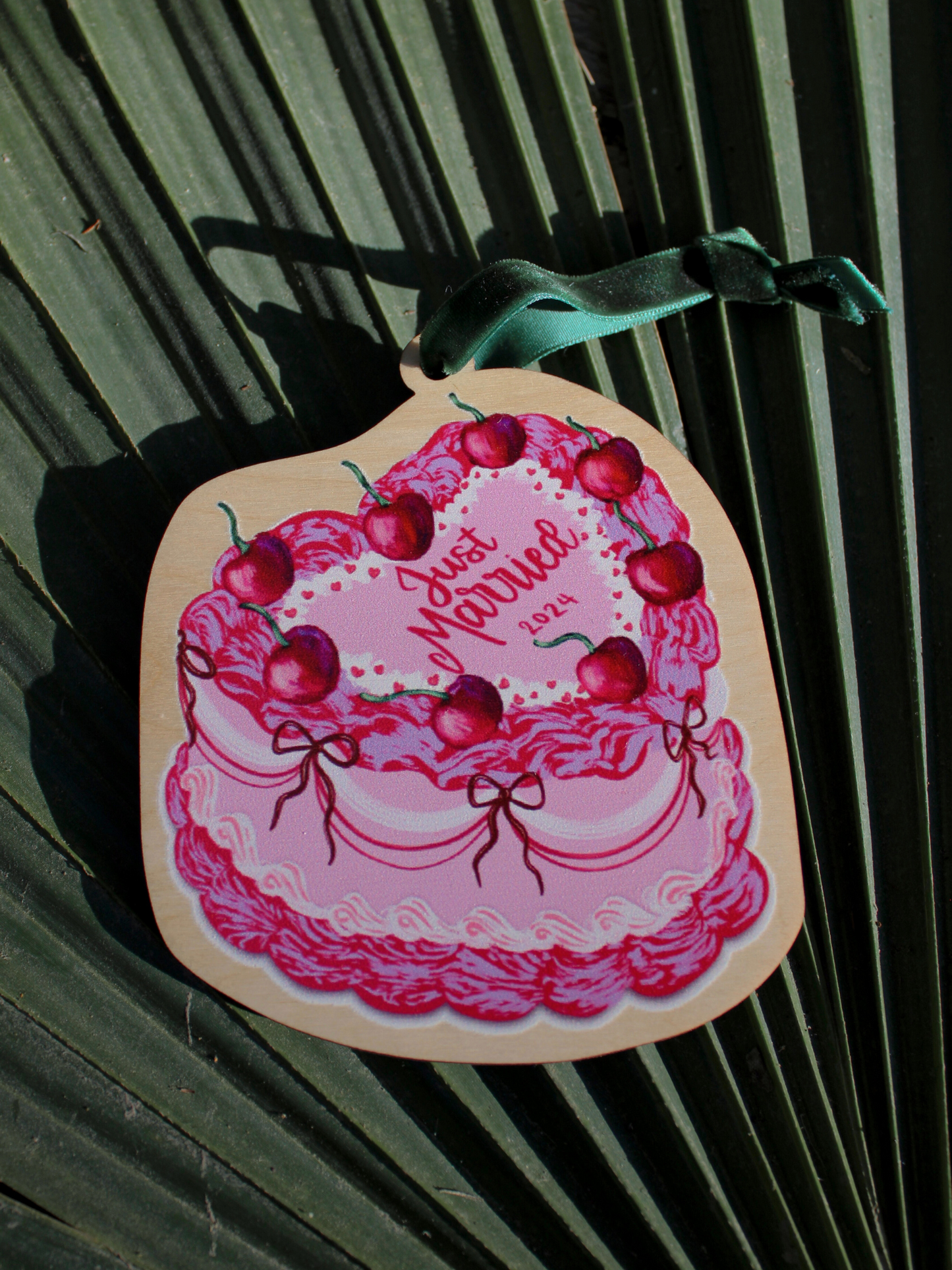 Just Married Wood Christmas Ornament