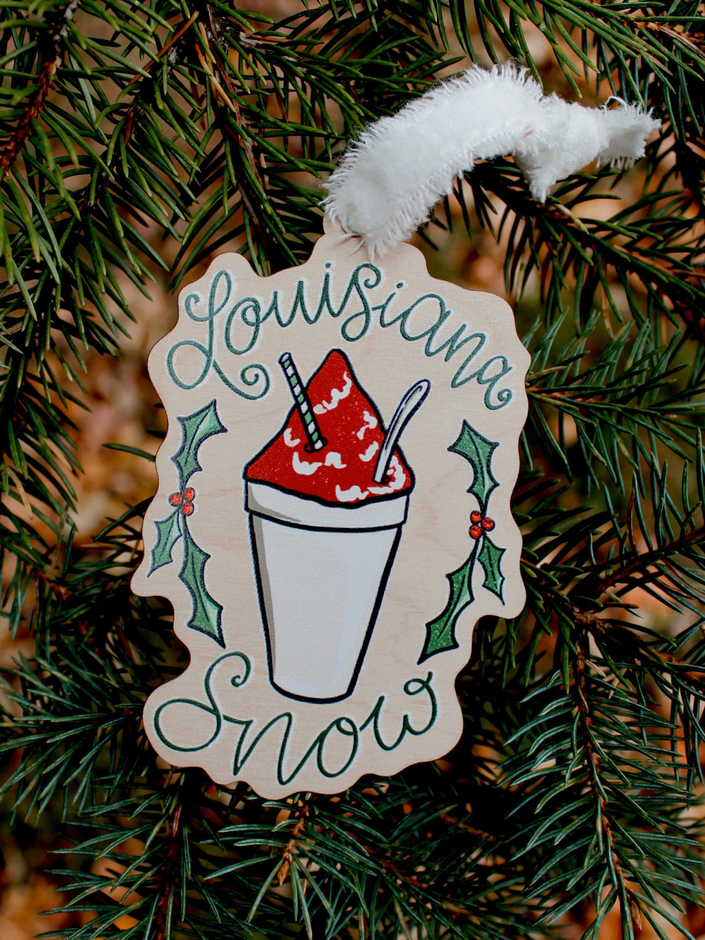 Louisiana White Snowball Wood Christmas Ornament