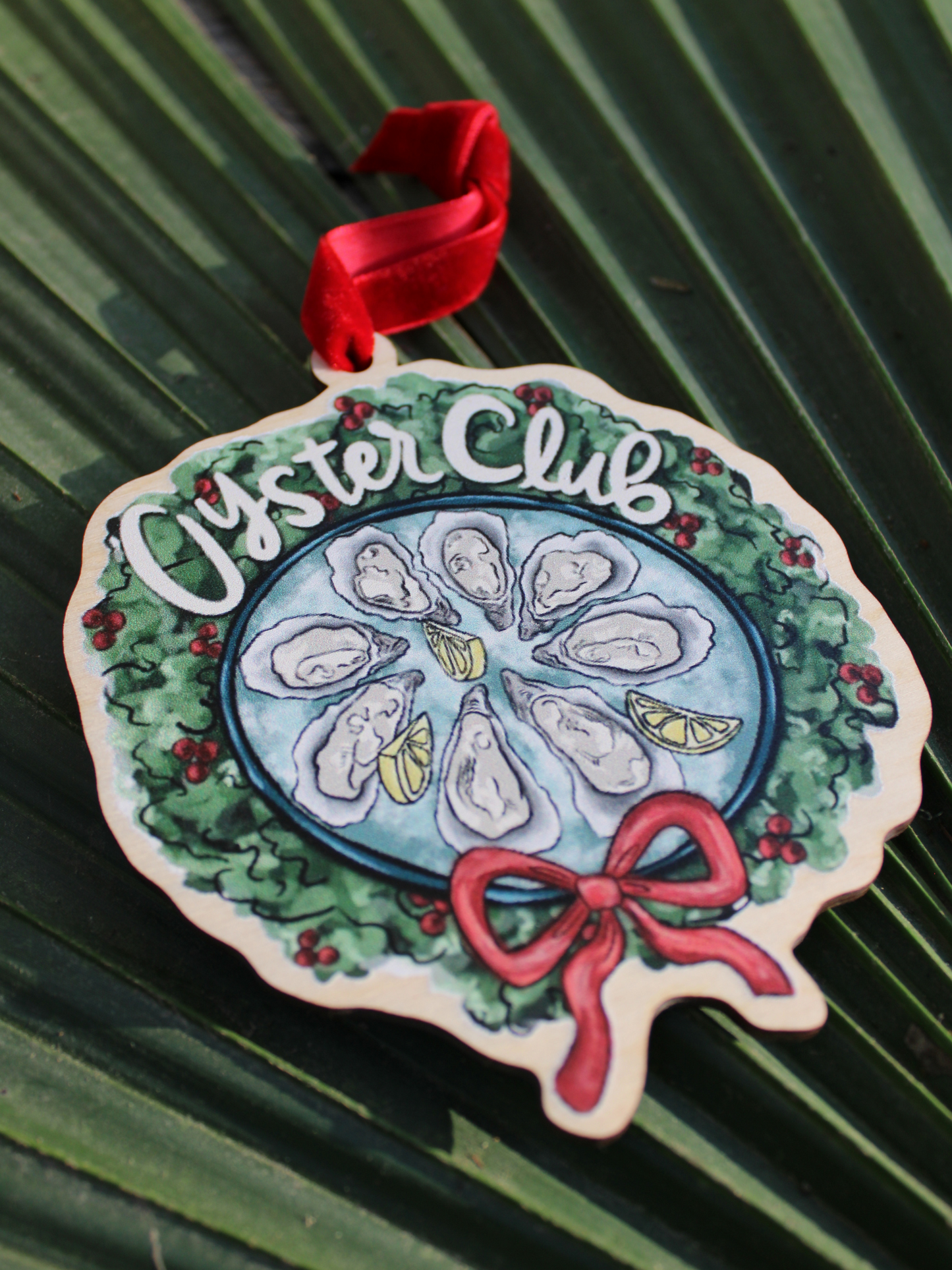 Louisiana Oyster Club Wood Christmas Ornament